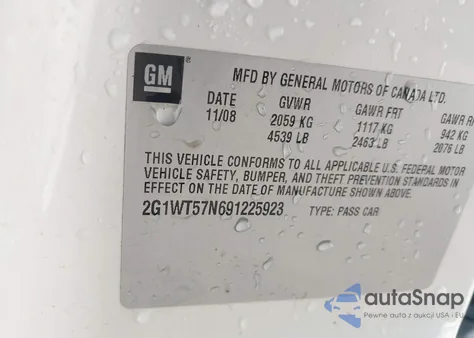 2009 Chevrolet Impala Lt из США, поврежденный, VIN 2G1WT57N691225923